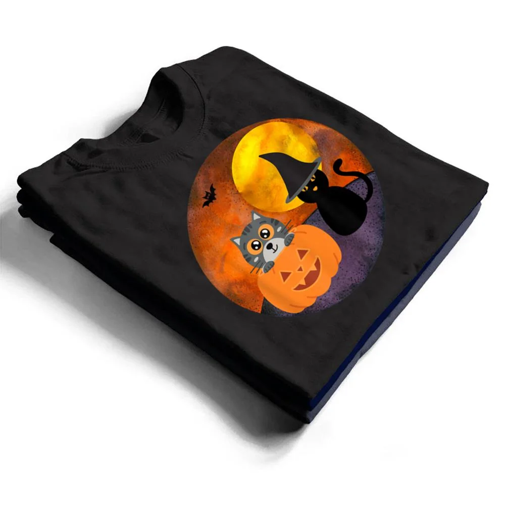 Cute-Halloween-Cat-Scene-Witch-Pumpkin-Bat-Full-Moon-T-Shirt-1 Cute Halloween Cat Scene Witch Pumpkin Bat Full Moon T Shirt