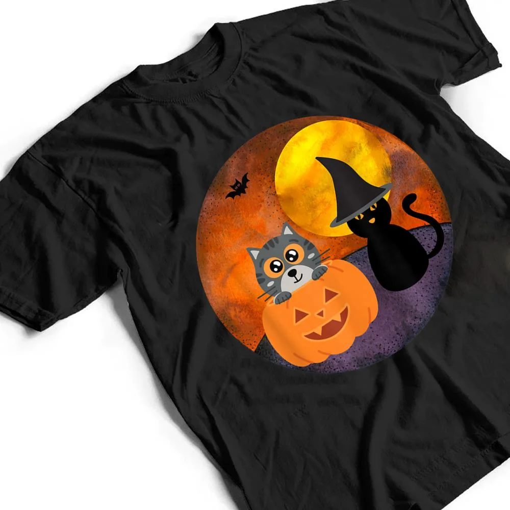 Cute-Halloween-Cat-Scene-Witch-Pumpkin-Bat-Full-Moon-T-Shirt-2 Cute Halloween Cat Scene Witch Pumpkin Bat Full Moon T Shirt