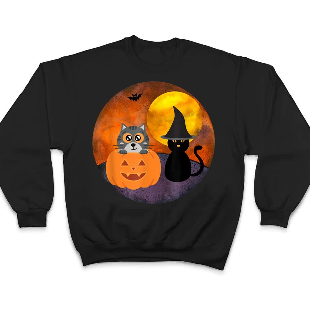 Cute-Halloween-Cat-Scene-Witch-Pumpkin-Bat-Full-Moon-T-Shirt-4 Cute Halloween Cat Scene Witch Pumpkin Bat Full Moon T Shirt