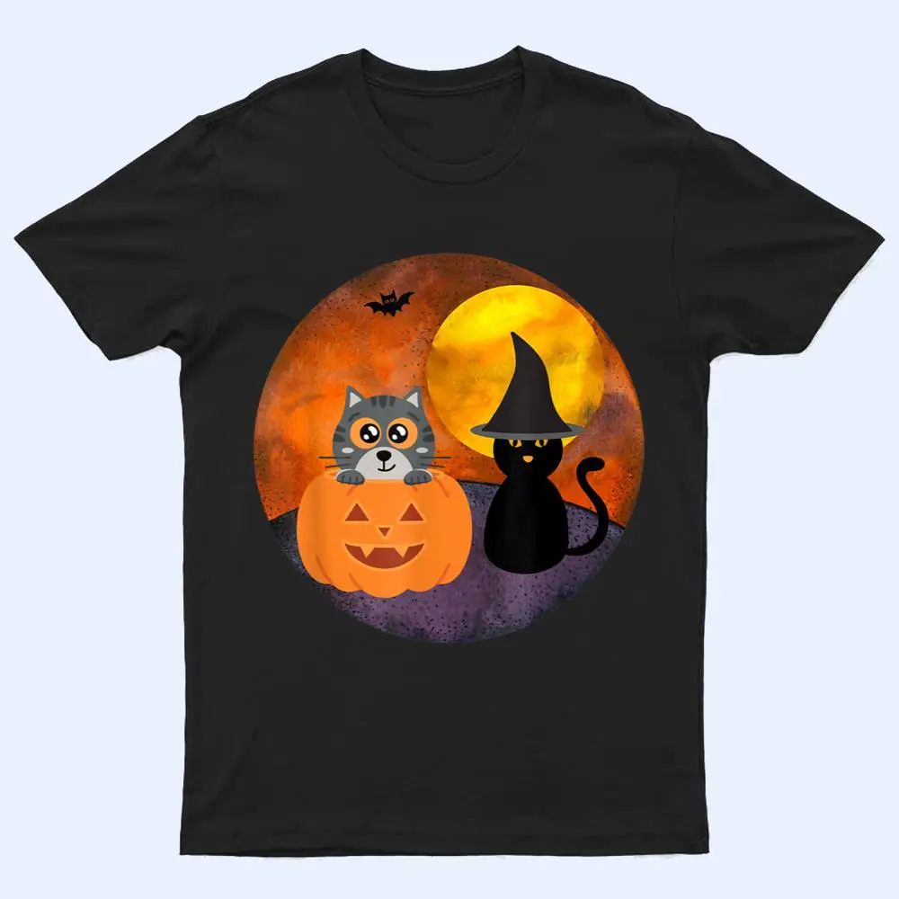 Cute Halloween Cat Scene Witch Pumpkin Bat Full Moon T Shirt Cute Halloween Cat Scene Witch Pumpkin Bat Full Moon T Shirt