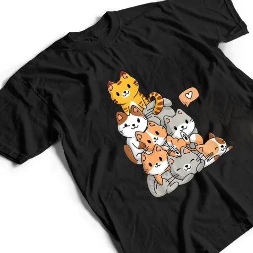 Cute Kawaii Cat Kitty Meowtain Cats Pile Chibi Women Girls T Shirt