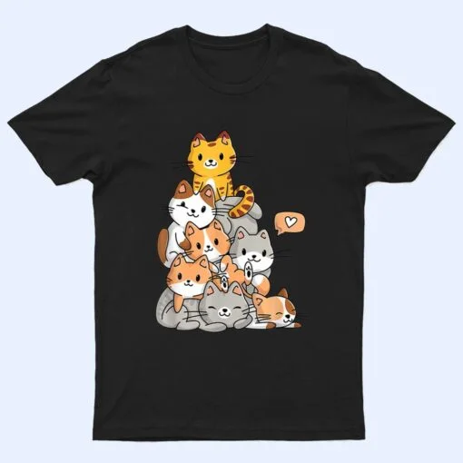 Cute Kawaii Cat Kitty Meowtain Cats Pile Chibi Women Girls T Shirt