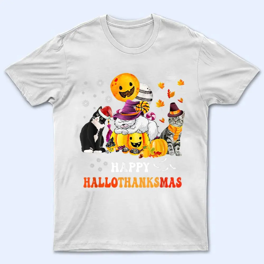 Cute Lazy Cat With Pumpkin Happy Hallowthanksmas T Shirt Cute Lazy Cat With Pumpkin Happy Hallowthanksmas T Shirt