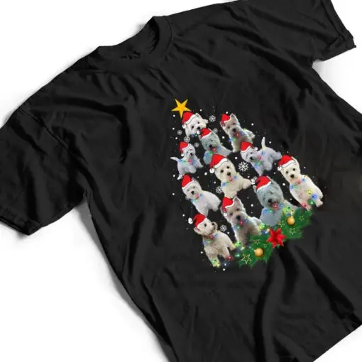 Cute Maltese Dog Christmas Tree Lights Santa Hat Gifts Decor T Shirt