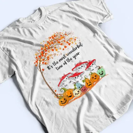 Cute Mushroom Cat Pumpkin Fall Leaves Autumn Cat Lover T Shirt