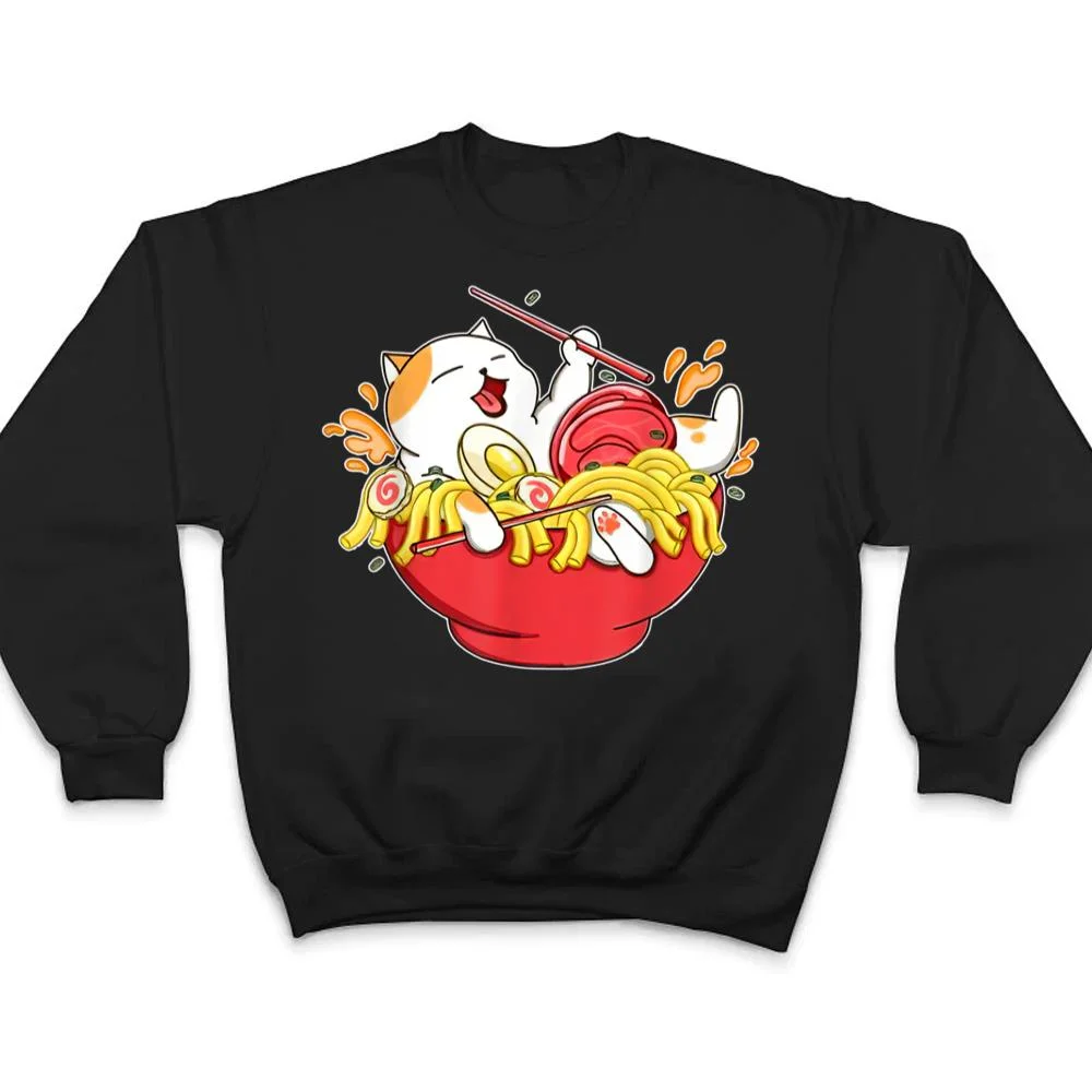 Cute-Ramen-and-Cats-Funny-Anime-Noodle-Japanese-Gift-Girls-T-Shirt-4 Cute Ramen and Cats Funny Anime Noodle Japanese Gift Girls T Shirt
