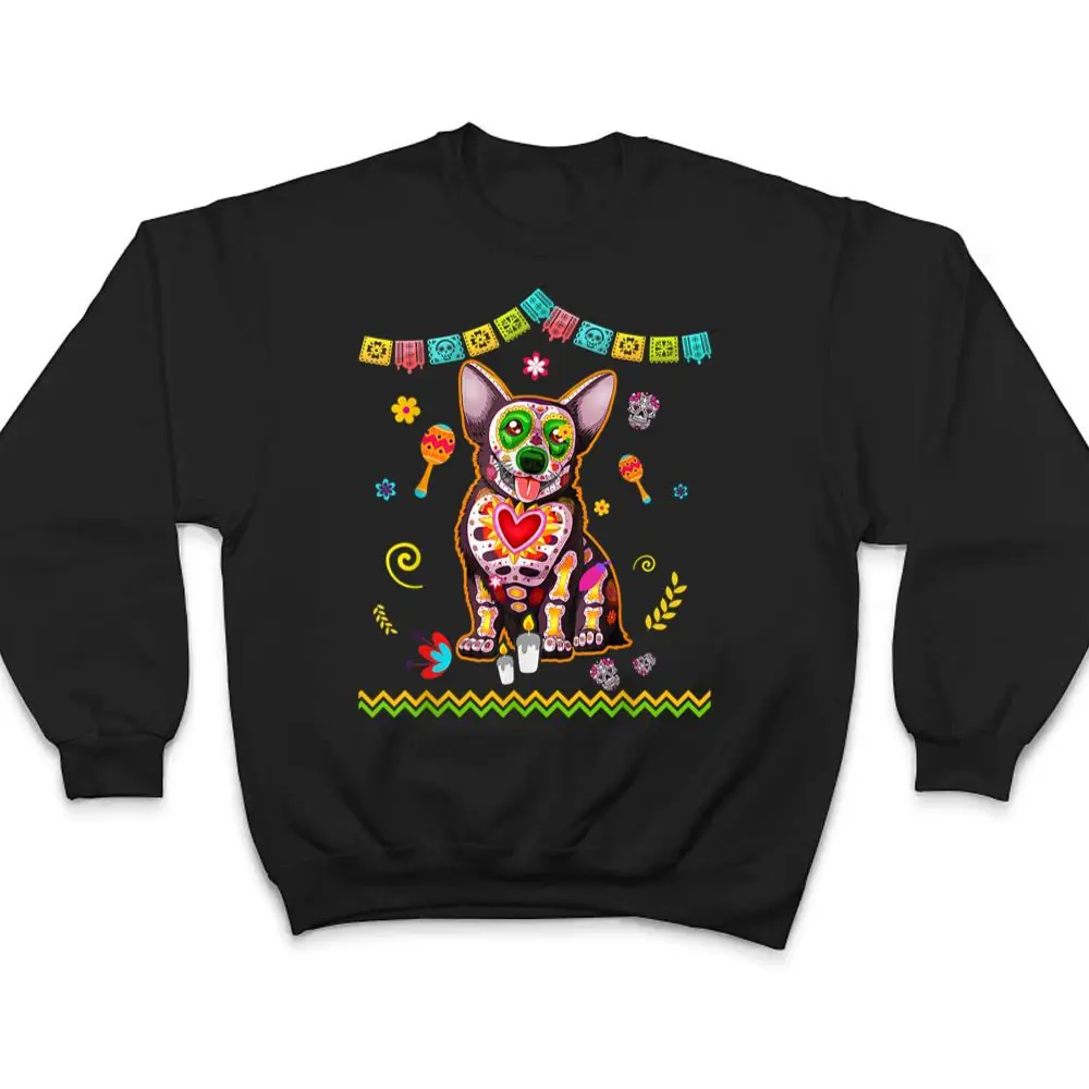 Cute Sugar Skull Corgi Dog Dia de Muertos Halloween Day T Shirt