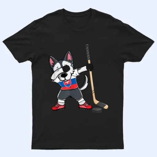 Dabbing Husky Dog Ice Hockey Slovakia Jersey Winter Sport T Shirt