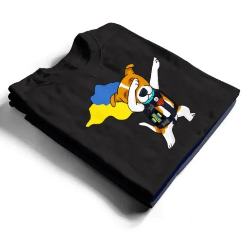 Dabbing Ukrainian Patron Dog Superhero With Cape Flag Sign T Shirt