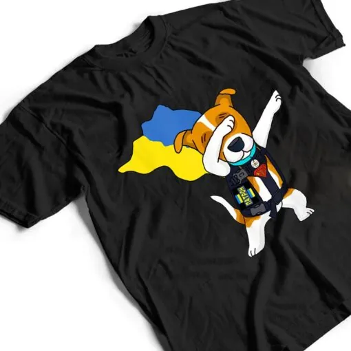 Dabbing Ukrainian Patron Dog Superhero With Cape Flag Sign T Shirt