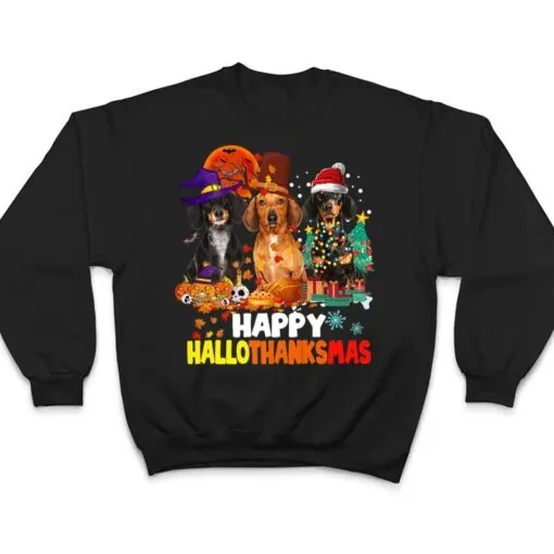 Dachshund Dog Halloween Merry Christmas Happy Hallothanksmas T Shirt