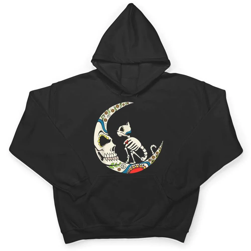 Dia-De-Los-Muertos-Crescent-Moon-And-Cat-Sugar-Skull-T-Shirt-3 Dia De Los Muertos Crescent Moon And Cat Sugar Skull T Shirt