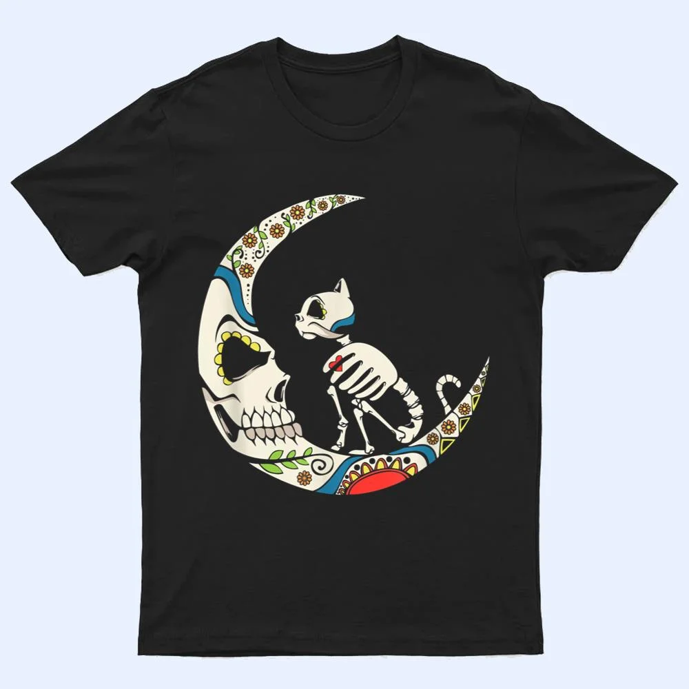 Dia De Los Muertos Crescent Moon And Cat Sugar Skull T Shirt Dia De Los Muertos Crescent Moon And Cat Sugar Skull T Shirt
