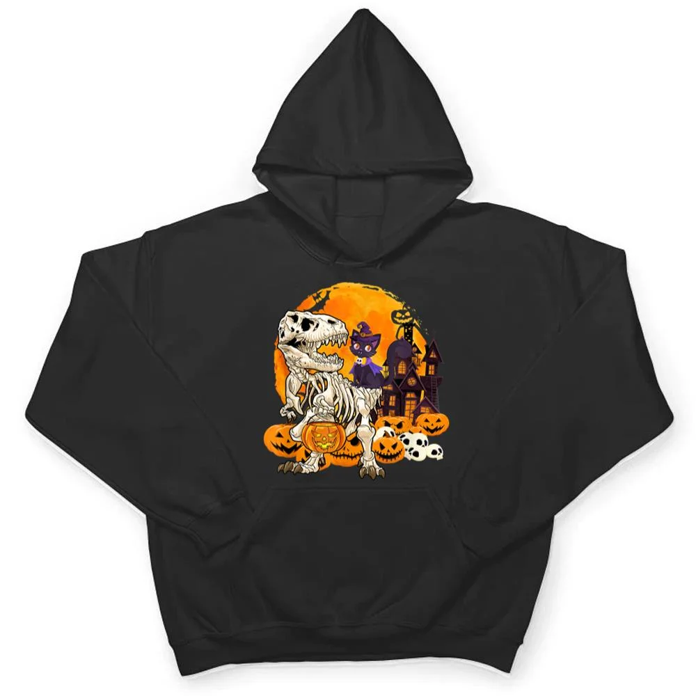 Dinosaur-Skeleton-Pumpkin-With-Moon-Halloween-Cat-Witchy-T-Shirt-3 Dinosaur Skeleton Pumpkin With Moon Halloween Cat Witchy T Shirt