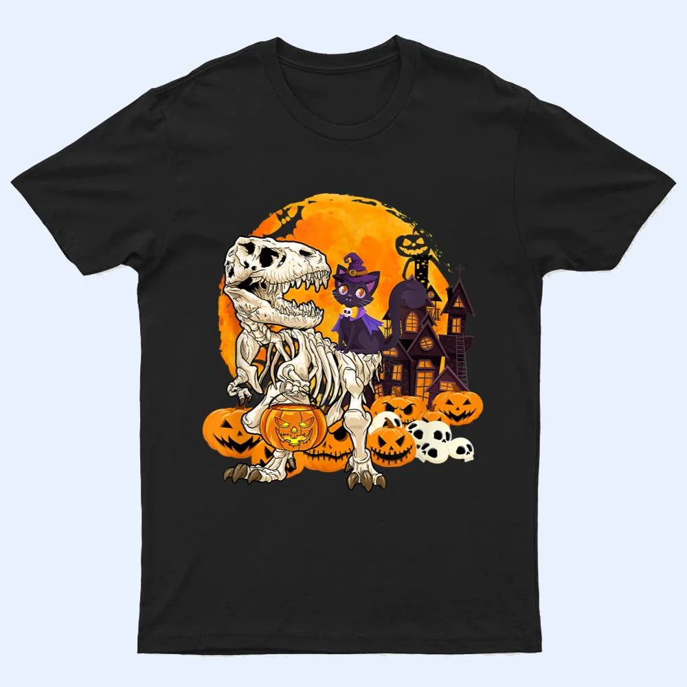 Dinosaur Skeleton Pumpkin With Moon Halloween Cat Witchy T Shirt Dinosaur Skeleton Pumpkin With Moon Halloween Cat Witchy T Shirt