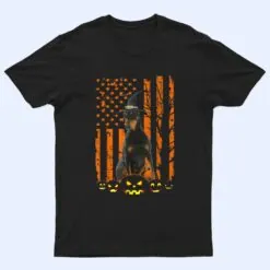 Doberman Pinscher Dog Pumpkin American Flag Witch Halloween T Shirt