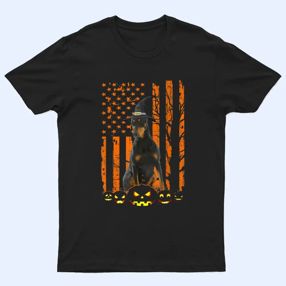 Doberman Pinscher Dog Pumpkin American Flag Witch Halloween T Shirt Doberman Pinscher Dog Pumpkin American Flag Witch Halloween T Shirt