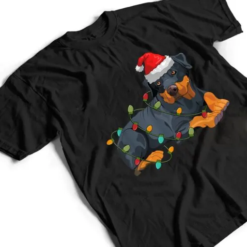 Doberman Santa Hat Lights Funny Christmas Pajama Dog Lover T Shirt