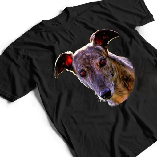 Dog Greyhound pretty Brindle Rescue Greyhound face T Shirt