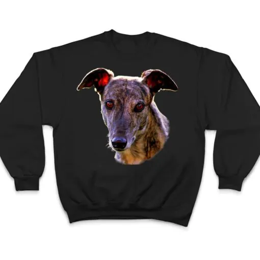 Dog Greyhound pretty Brindle Rescue Greyhound face T Shirt