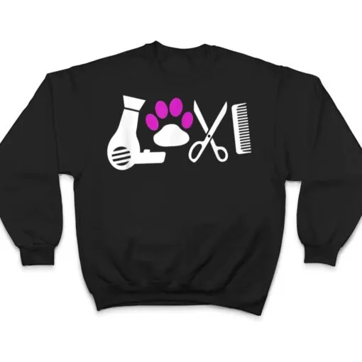 Dog Groomer Love T Dog Grooming Hairdryer Paw T Shirt