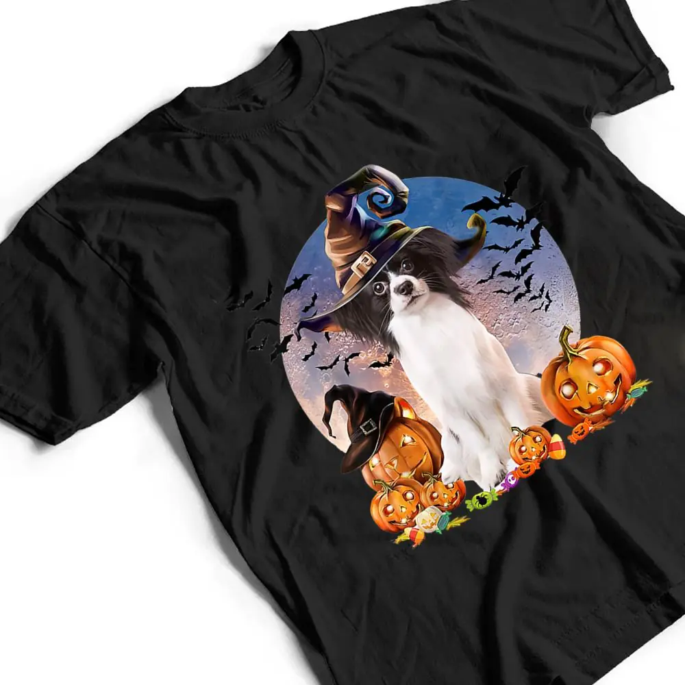 Dog-Halloween-Papillon-Jack-O-Lantern-Pumpkin-Moon-T-Shirt-2 Dog Halloween Papillon Jack O Lantern Pumpkin Moon T Shirt