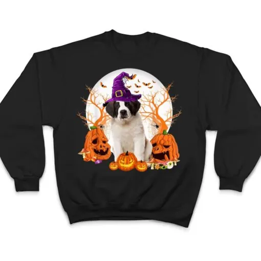 Dog Halloween Saint Bernard Dog Jack O Lantern Pumpkin T Shirt