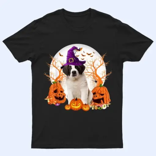 Dog Halloween Saint Bernard Dog Jack O Lantern Pumpkin T Shirt