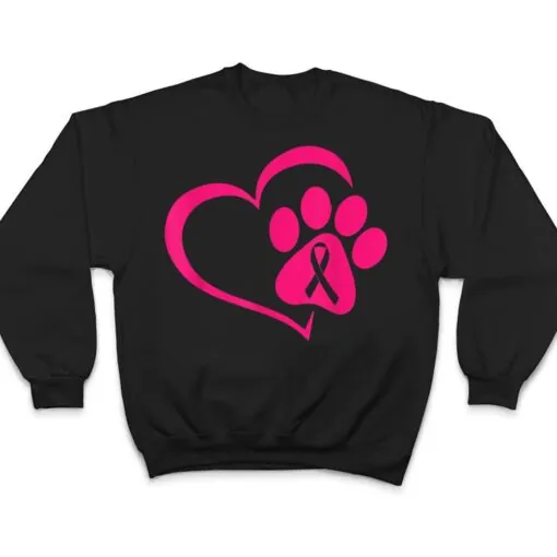 Dog Paw Print Pink Ribbon Breast Cancer Awareness Cute Puppy T Shirt