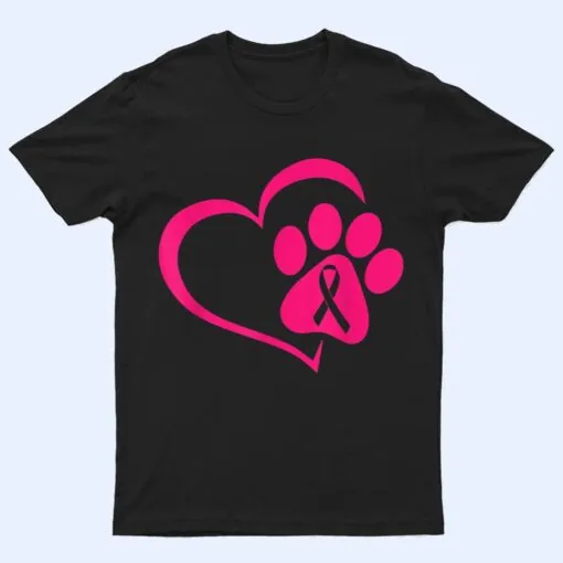 Dog Paw Print Pink Ribbon Breast Cancer Awareness Cute Puppy T Shirt