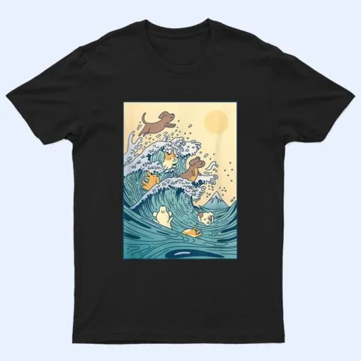 Dog Swimming Wave Ocean Surf Surfing T Shirt