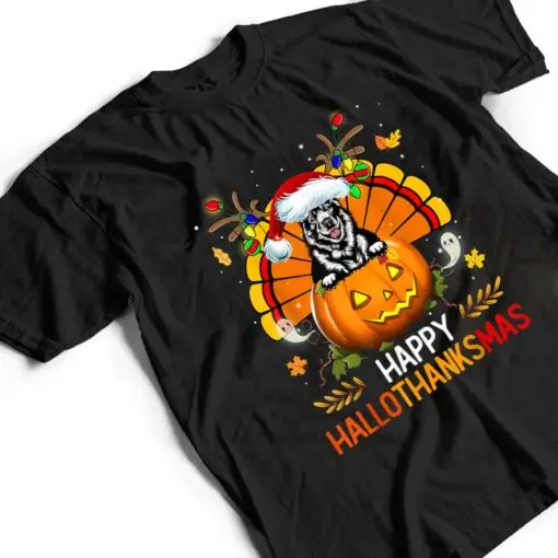 Elkhound Dog Happy Hallothanksmas Halloween Christmas T Shirt