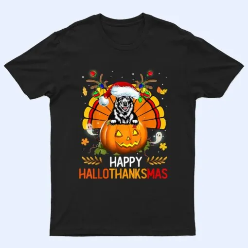 Elkhound Dog Happy Hallothanksmas Halloween Christmas T Shirt