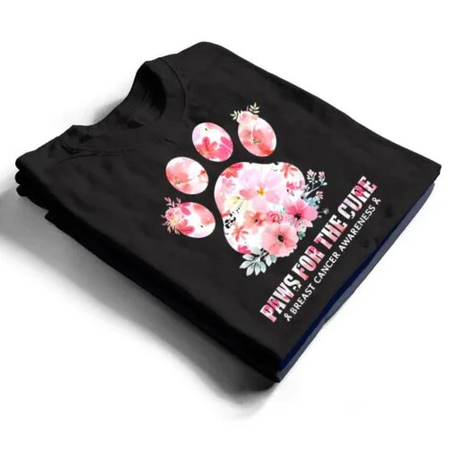 Floral Paws For He Cure Dog Cat Breast Cancer Awareness T Shirt