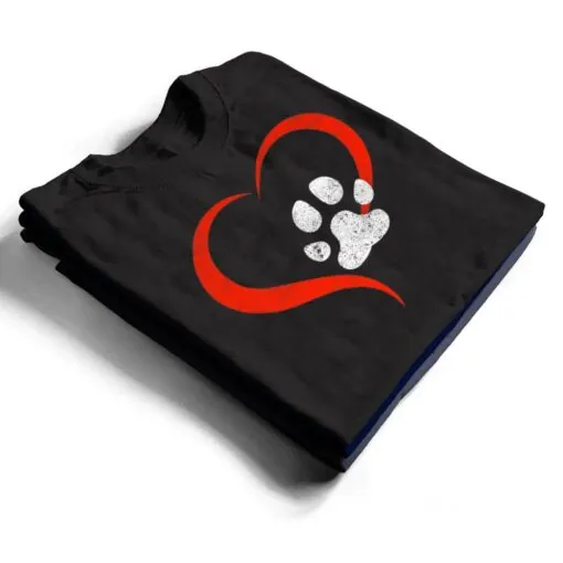 For The Love Of My Dog- Red Heart & White Dog Paw - Grunge T Shirt