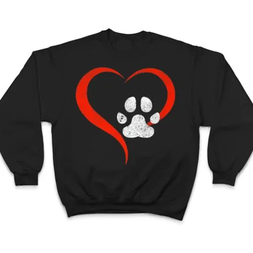 For The Love Of My Dog- Red Heart & White Dog Paw - Grunge T Shirt