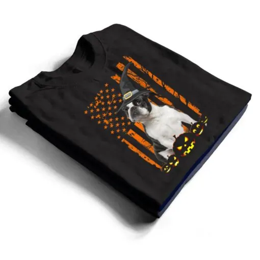 French Bulldog Dog Pumpkin American Flag Witch Halloween T Shirt