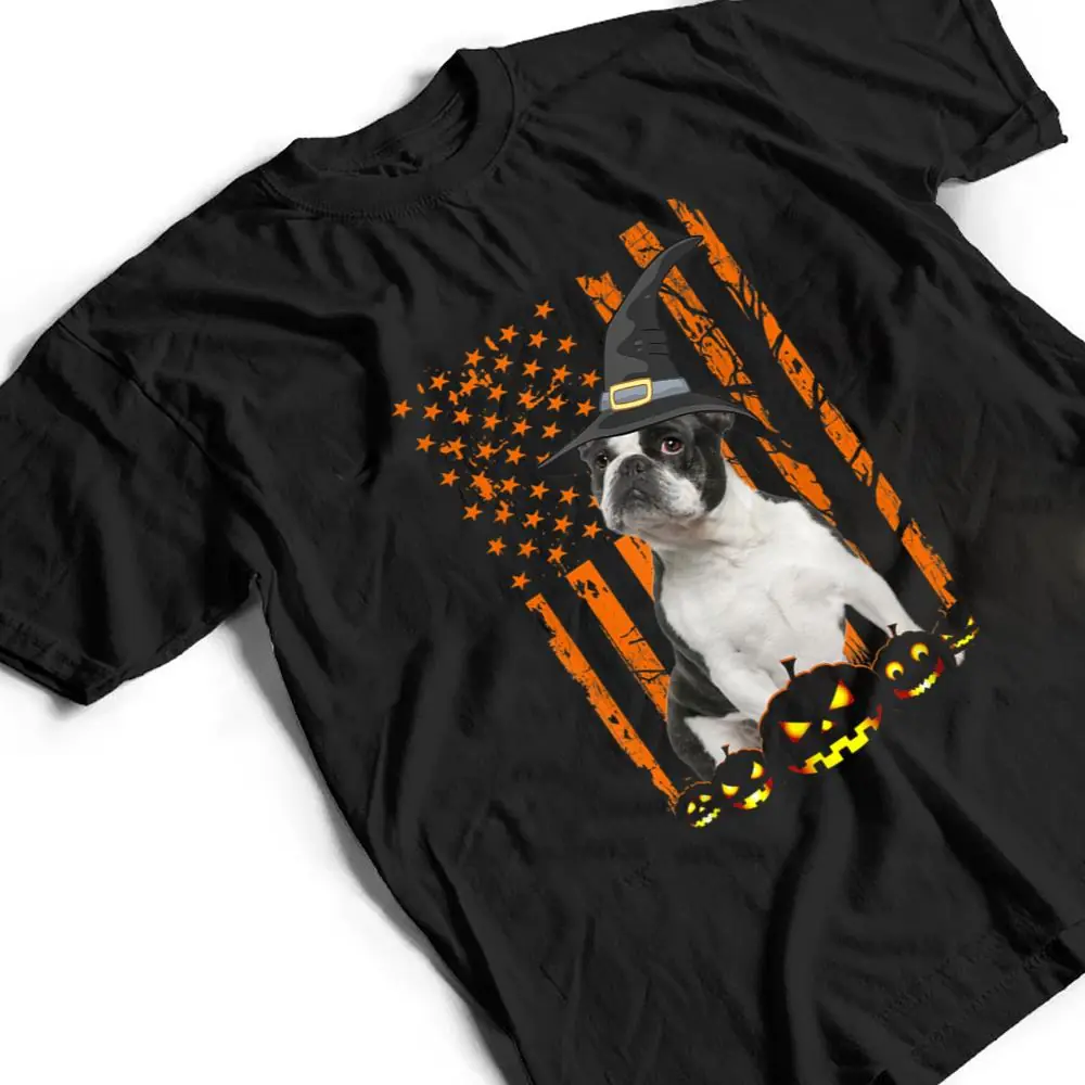 French-Bulldog-Dog-Pumpkin-American-Flag-Witch-Halloween-T-Shirt-2 French Bulldog Dog Pumpkin American Flag Witch Halloween T Shirt