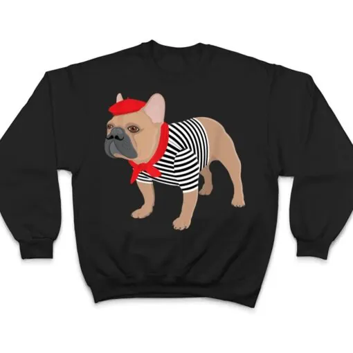 French Bulldog Dog with French Beret Hat Funny Animal Pun T Shirt