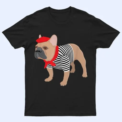 French Bulldog Dog with French Beret Hat Funny Animal Pun T Shirt