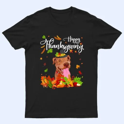 Fun Pitbull Thanksgiving Autumn Dog Lover T Shirt