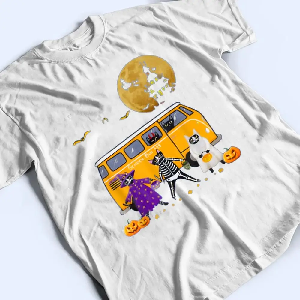 Funny-Black-Cat-Halloween-School-Bus-First-Day-Of-School-T-Shirt-2 Funny Black Cat Halloween School Bus First Day Of School T Shirt