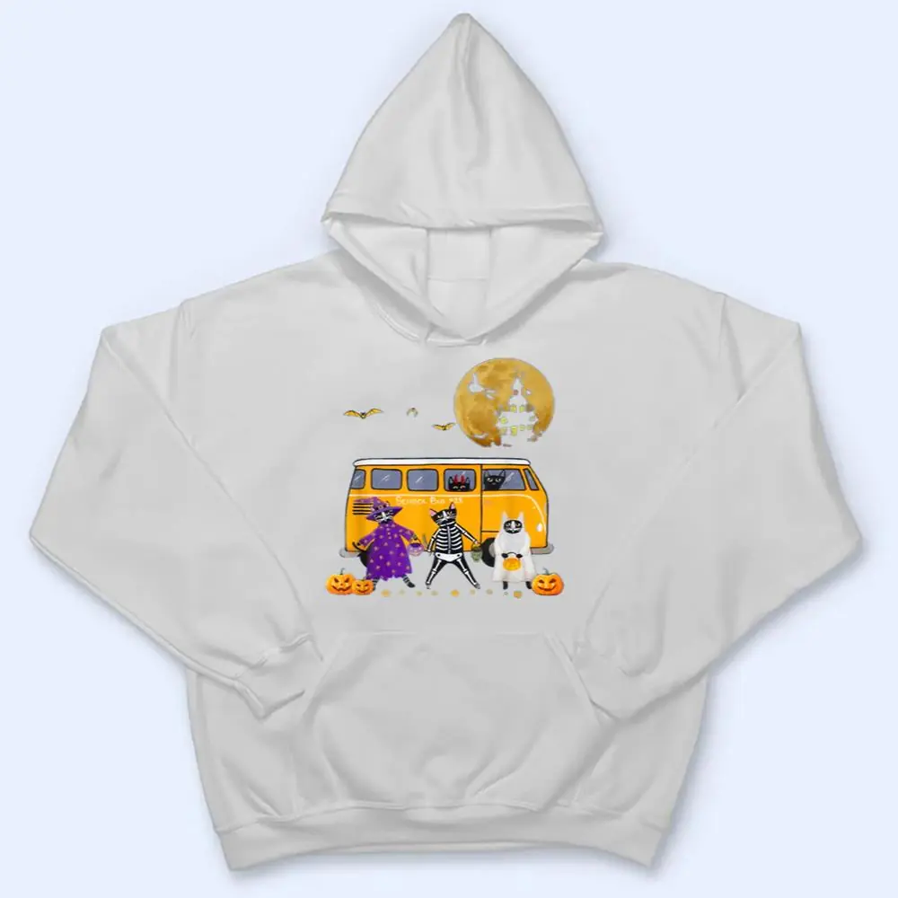 Funny-Black-Cat-Halloween-School-Bus-First-Day-Of-School-T-Shirt-3 Funny Black Cat Halloween School Bus First Day Of School T Shirt