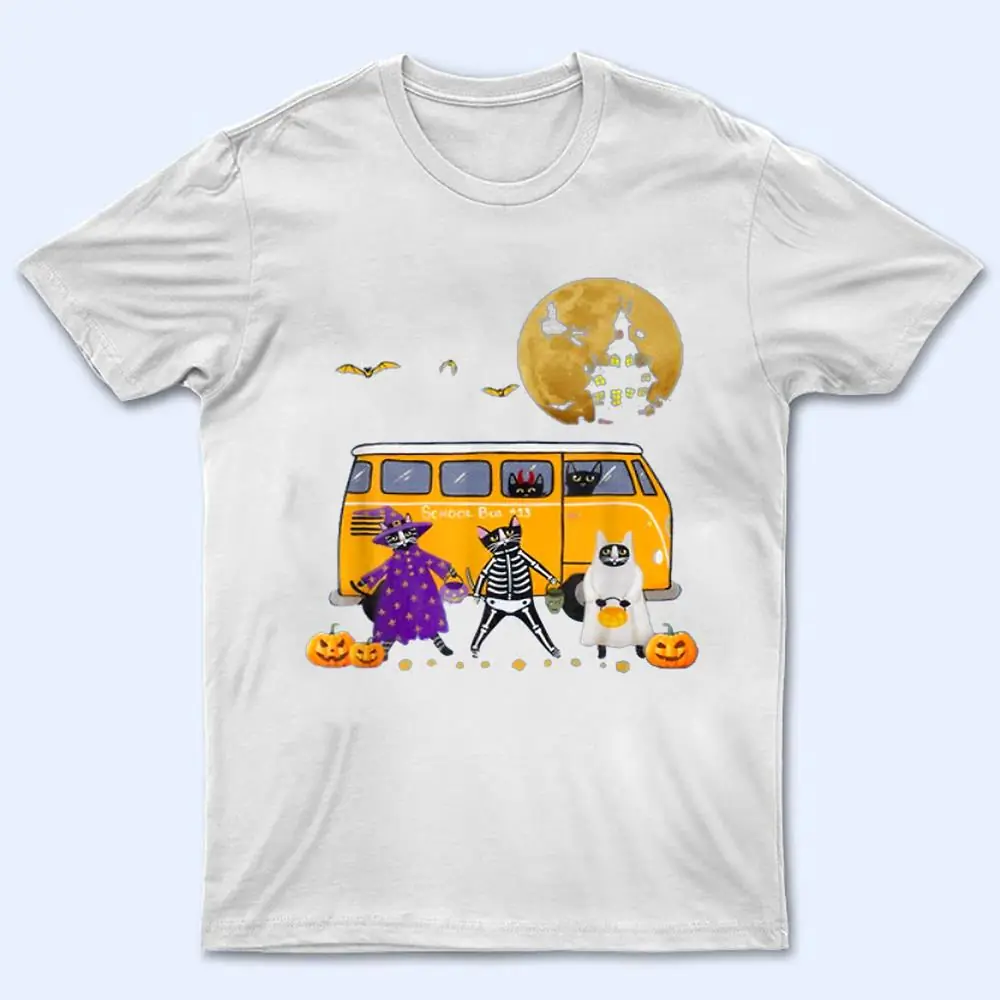 Funny Black Cat Halloween School Bus First Day Of School T Shirt Funny Black Cat Halloween School Bus First Day Of School T Shirt