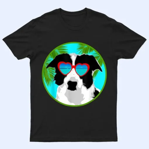 Funny Border Collie Dog With Sunglasses on the Beach T Shirt