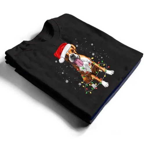 Funny Boxer Dog Tree Christmas Lights Xmas Pajama Matching T Shirt