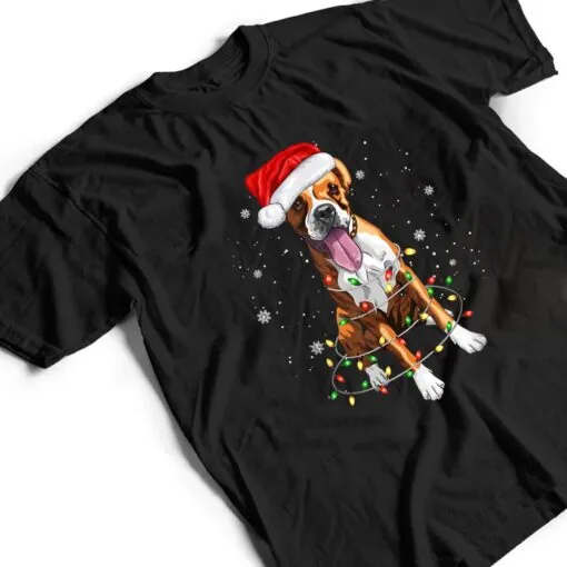 Funny Boxer Dog Tree Christmas Lights Xmas Pajama Matching T Shirt