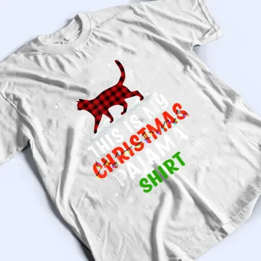 Funny Cat Christmas Lights Buffalo Red Plaid Xmas Gift Girls T Shirt