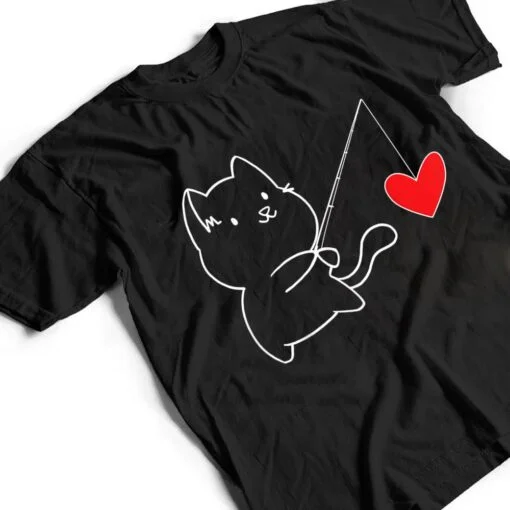 Funny Cat Fishing Heart Valentines Day T Shirt