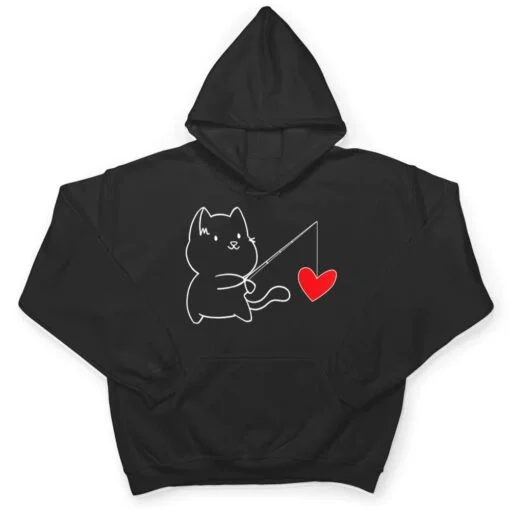 Funny Cat Fishing Heart Valentines Day T Shirt